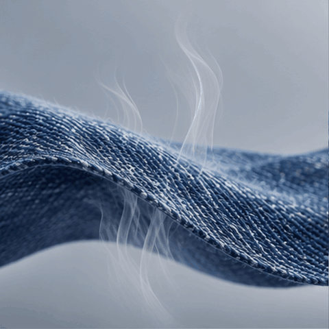 Concept animation of airflow passing through gently moving indigo denim fabric.