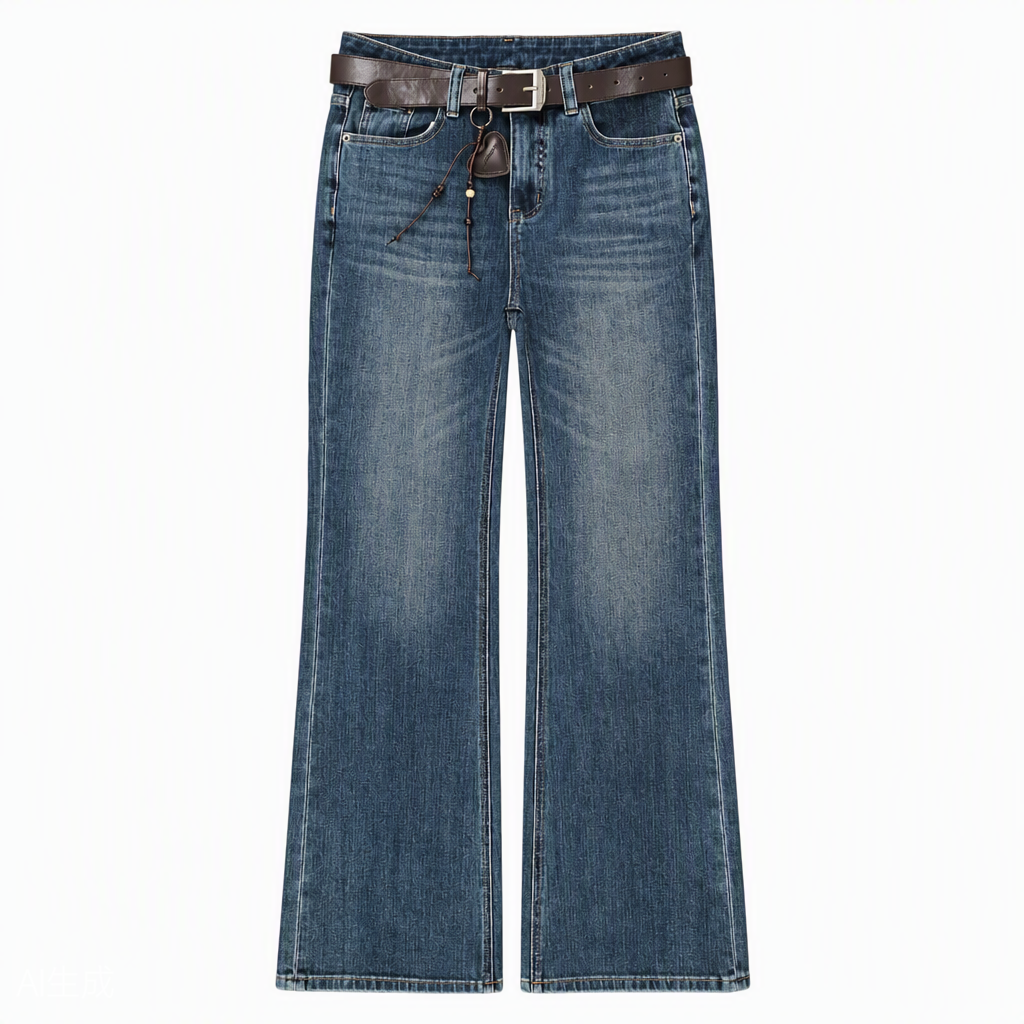 Flat-lay product photo — Heavy-Wash Bootcut Jeans in Vintage Blue (Style QY88252)