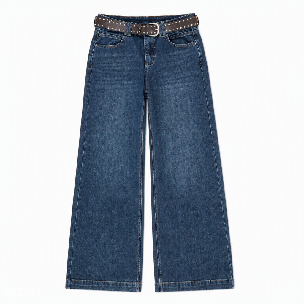 Flat-lay product photo — Classic Bootcut Jeans in Mid Blue (Style QY88309)
