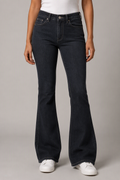 Model front view — Embroidered Bootcut Jeans in Black Gray (Style QY88237-1)