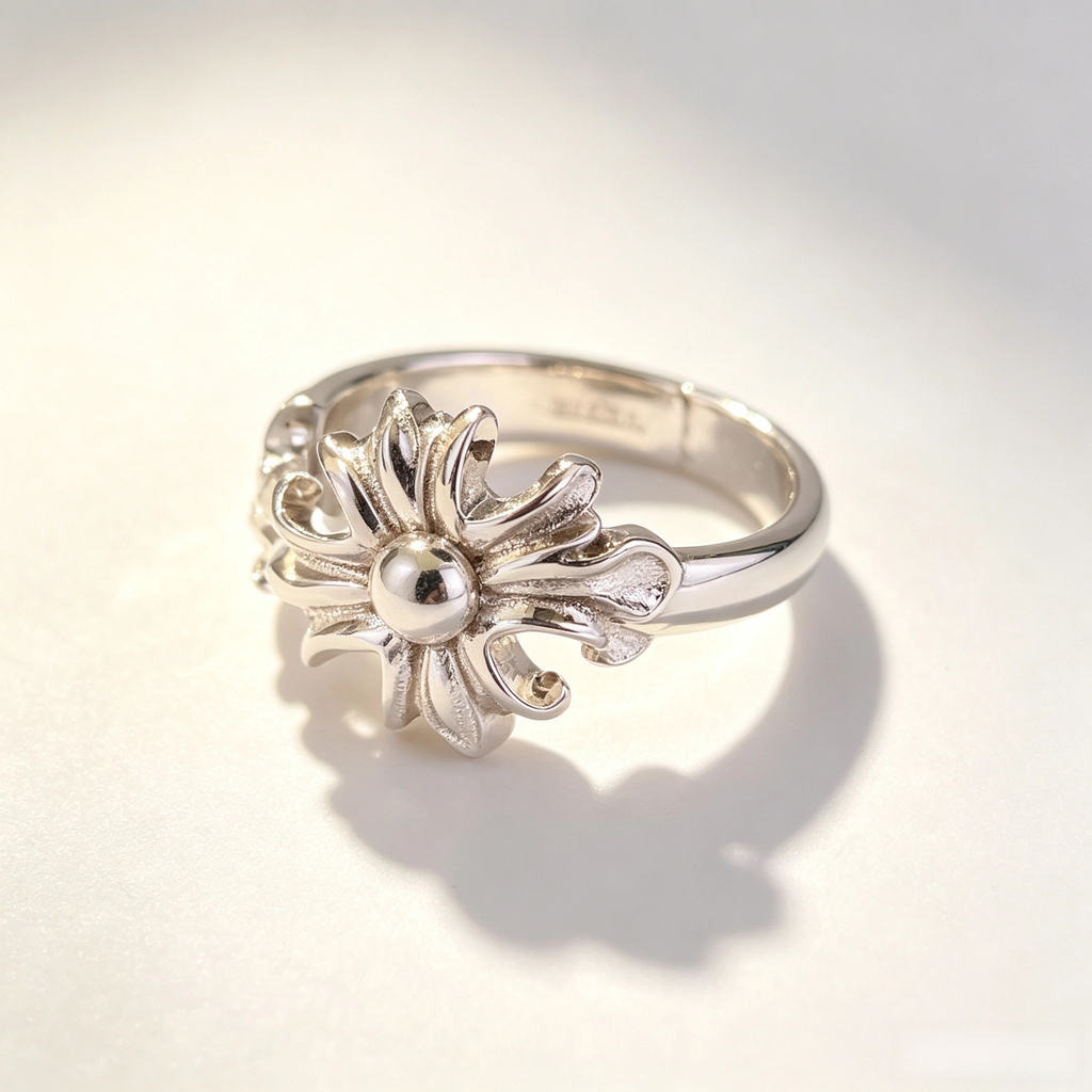 SSE102 925 Sterling Silver 3D Flower Ring
