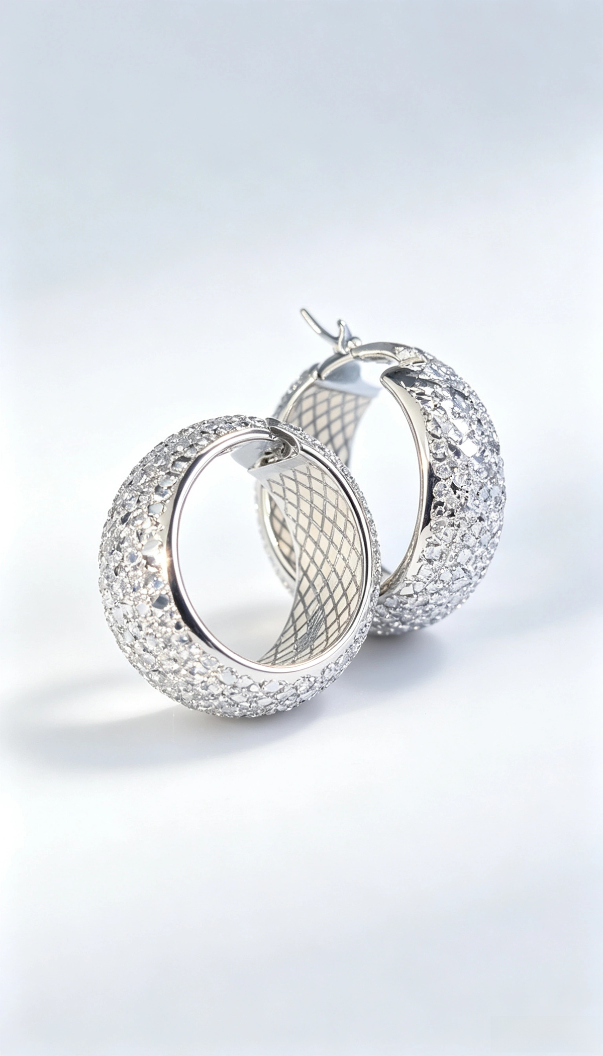 SSC1227 925 Sterling Silver Textured Wide Huggie Hoop Earrings