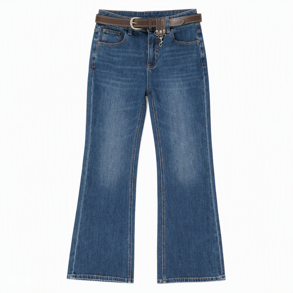 Flat-lay product photo — Embroidered Bootcut Jeans in Mid Blue (Style QY88237)