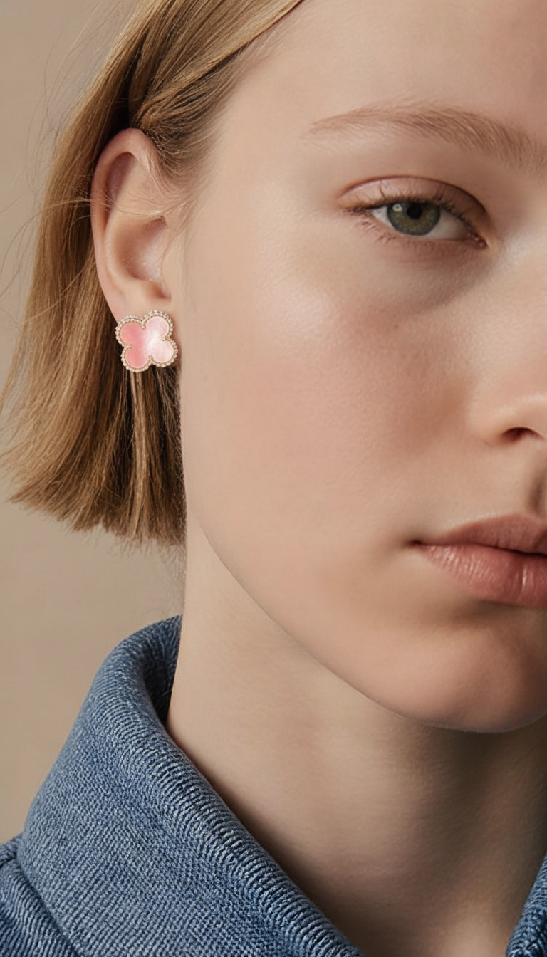 SSC844 Pink Mother of Pearl & 925 Sterling Silver Clover Stud Earrings