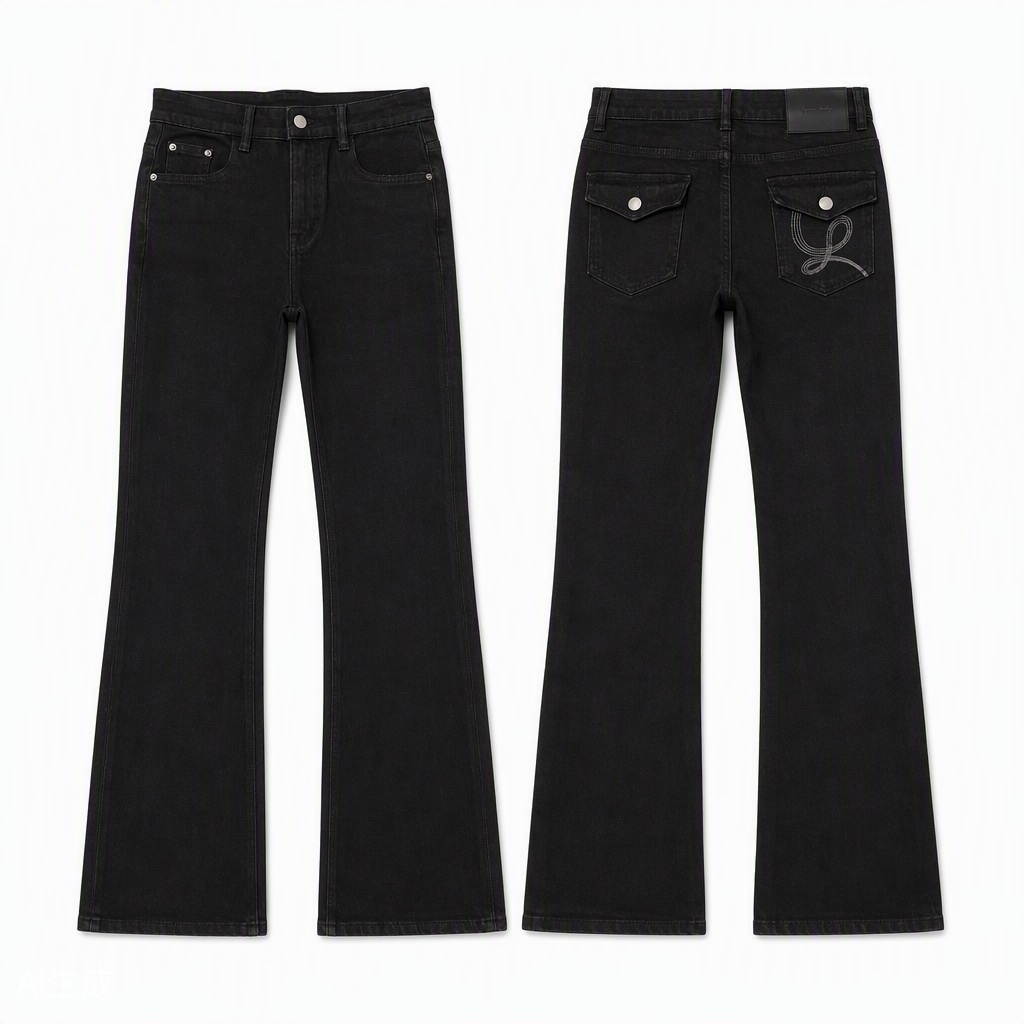 Flat-lay product photo — Embroidered Bootcut Jeans in Black (Style QY88237-2)