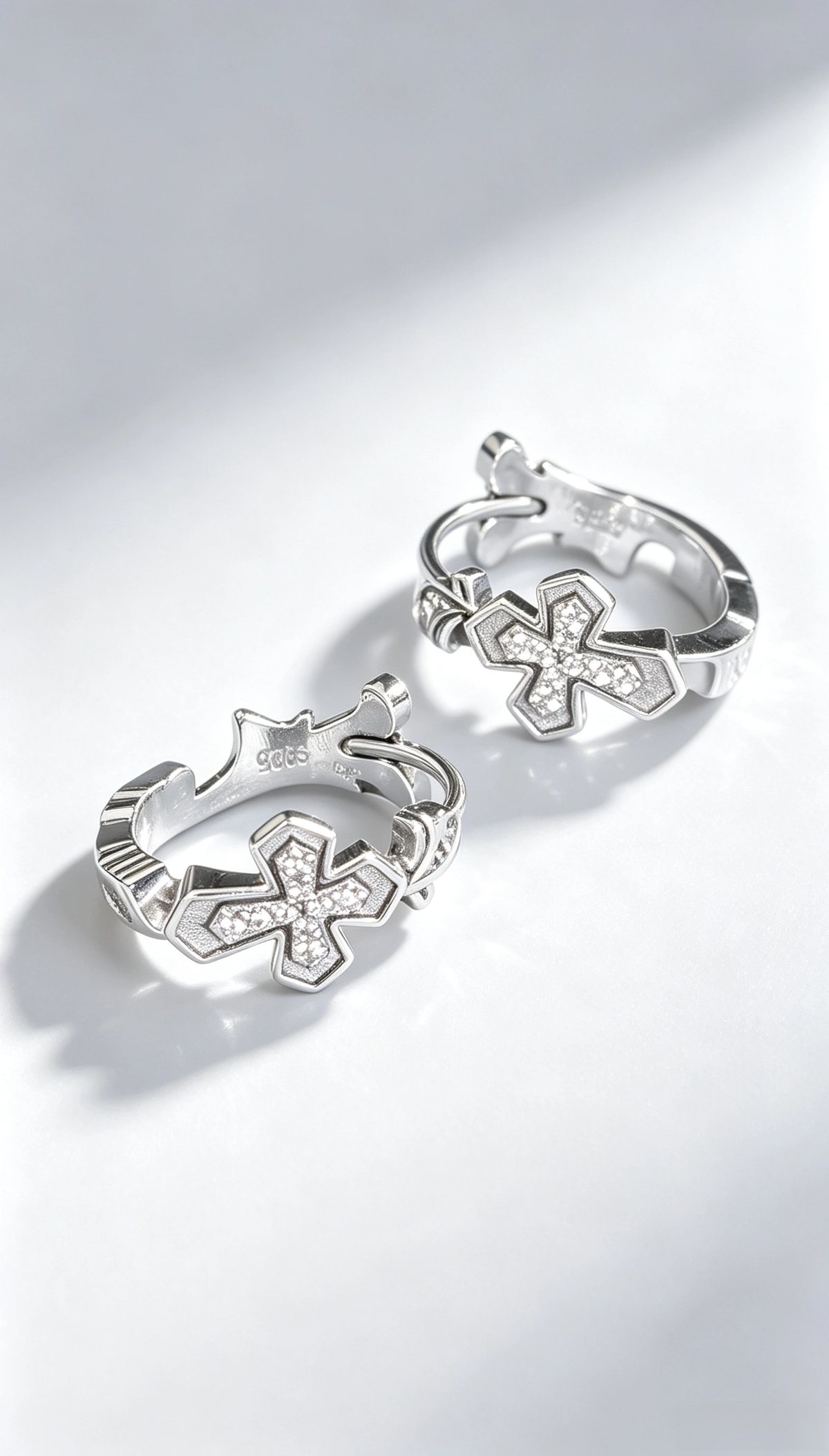 SSC1380 925 Sterling Silver Cross Huggie Hoop Earrings