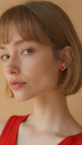 SSC844 Red Agate & 925 Sterling Silver Clover Stud Earrings