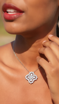 SST2309 925 Sterling Silver & Cubic Zirconia Four-Leaf Clover Necklace