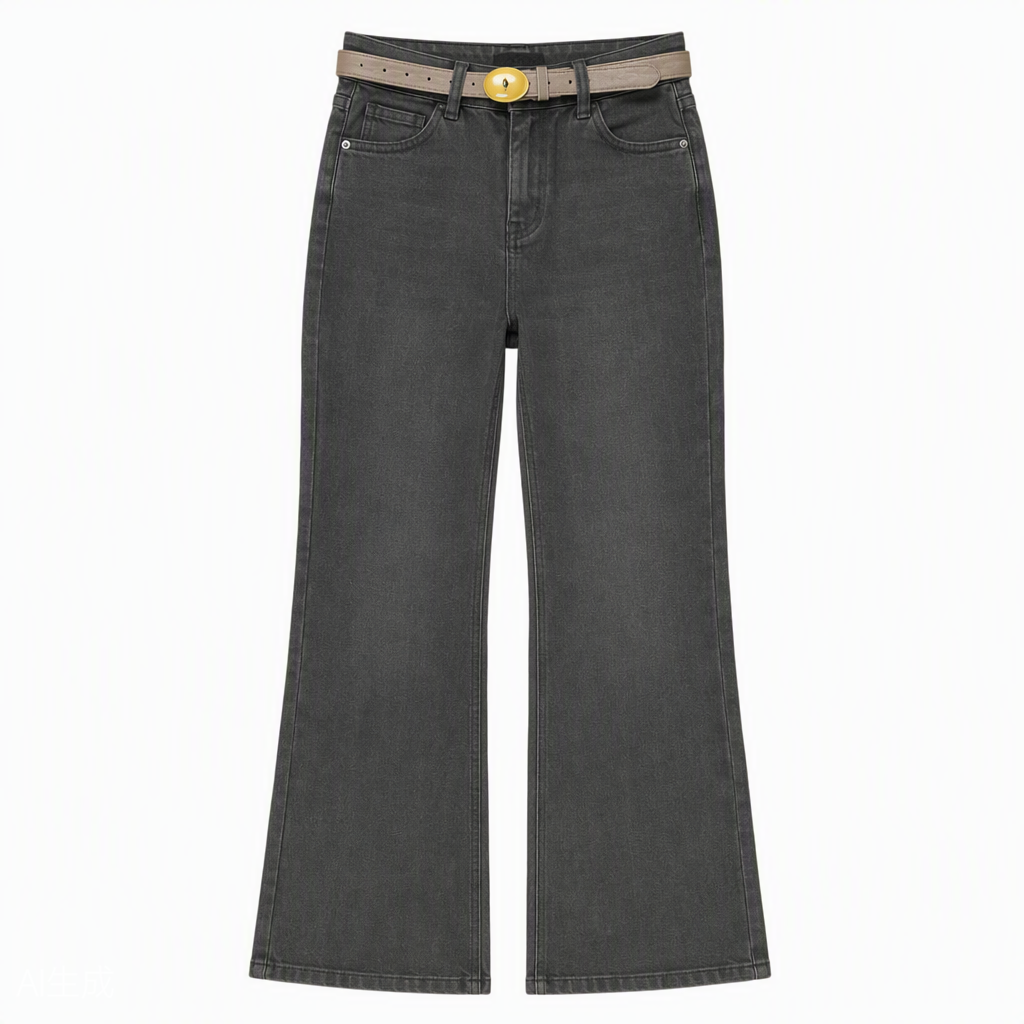 Flat-lay product photo — Classic Bootcut Jeans in Dark Green (Style QY88297-1)