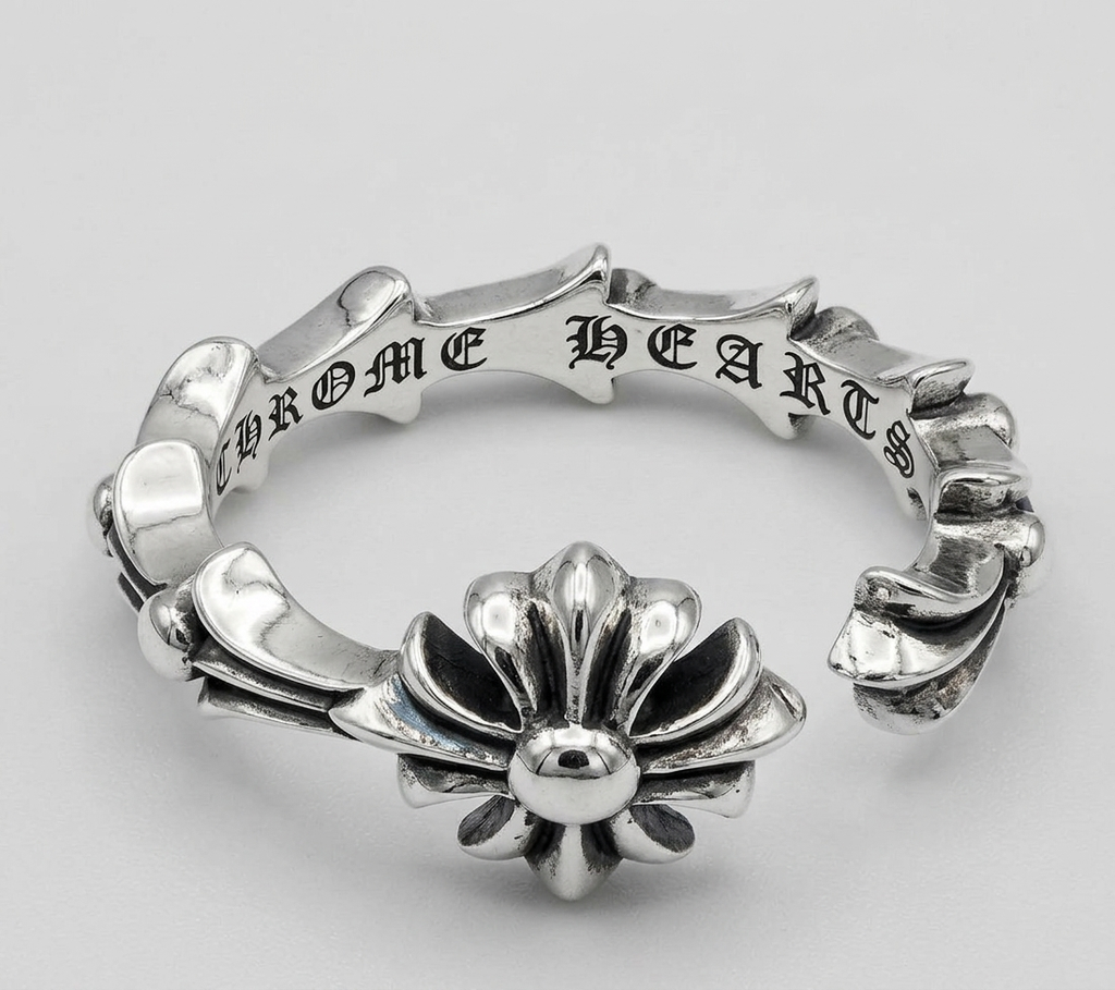 SSE1134 925 Sterling Silver Floral Open Ring with Textured Band