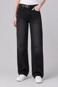Model front view — Flap-Pocket Straight-Leg Jeans in Black Gray (Style QY88235-2)