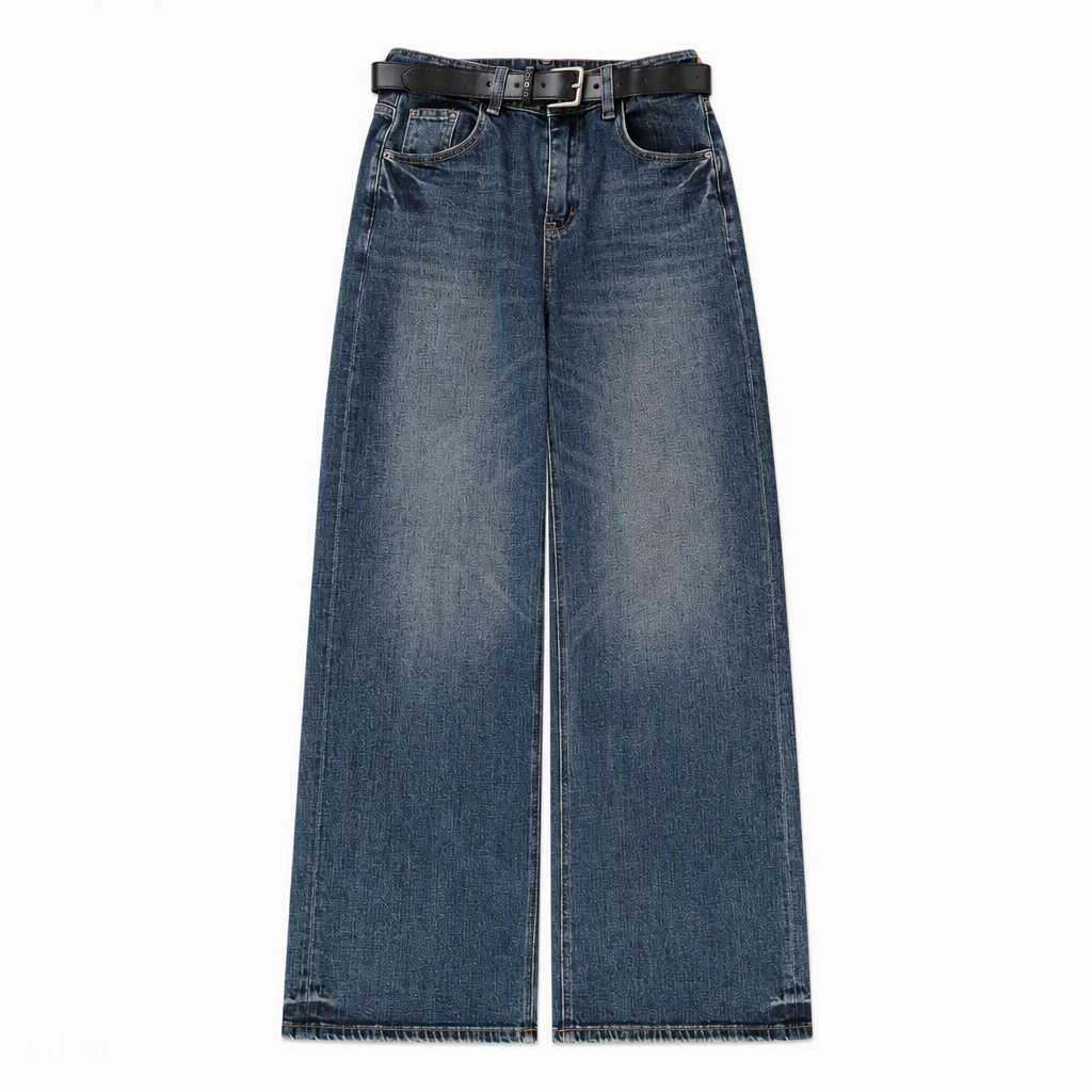 Flat-lay product photo — Flap-Pocket Straight-Leg Jeans in Deep Blue (Style QY99235)