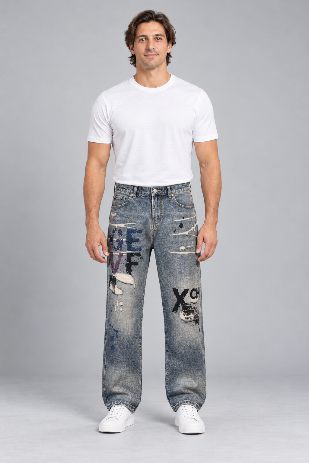 D02印花 - AI-generated studio full-body view with fixed model M08